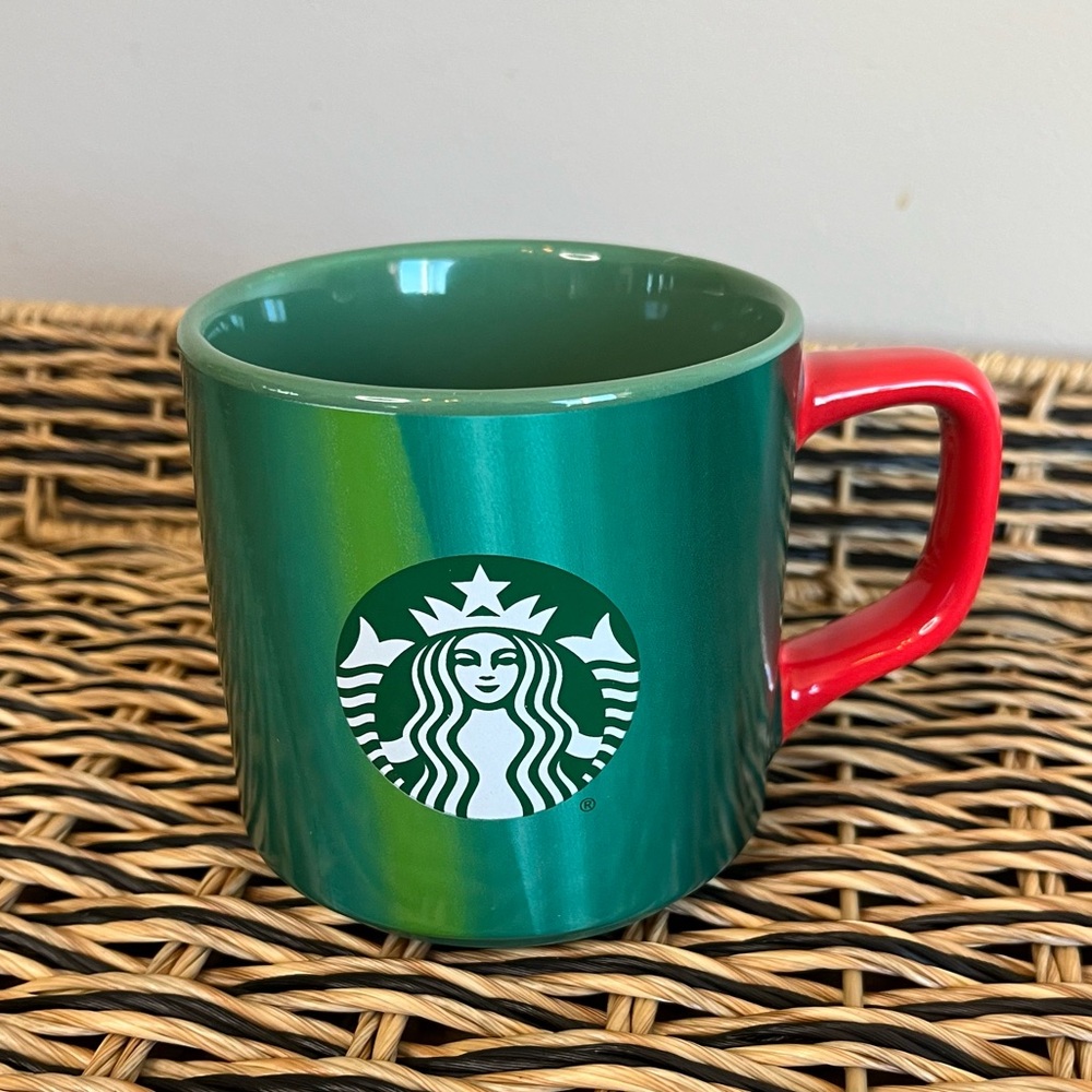 Starbucks Coffee Mug, Green with Red Handle and Starbucks Logo 2022